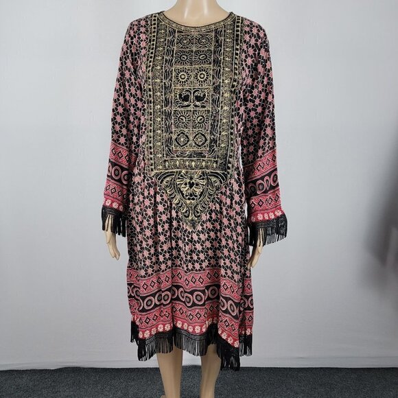 Rangni Kurta Abdullah Indian Handmade Midi Dress Long Sleeve Multicolor Size M - Picture 1 of 6